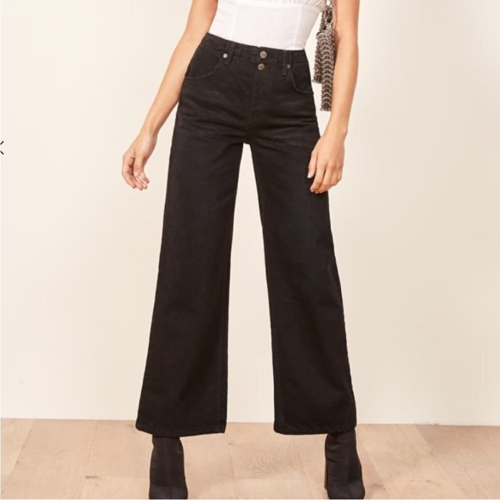 Reformation Black Denim Wide Leg Jeans